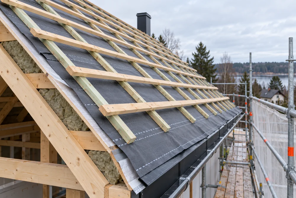 Roof underlay, counter battens and battens