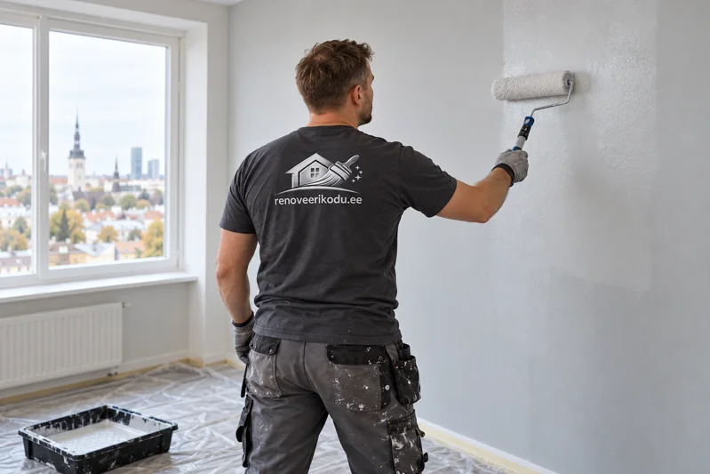 Craftsman applies primer to a prepared wall