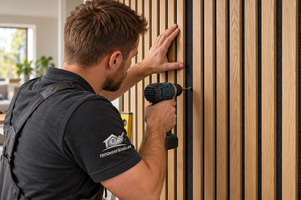Fixing a slat panel through the felt gap